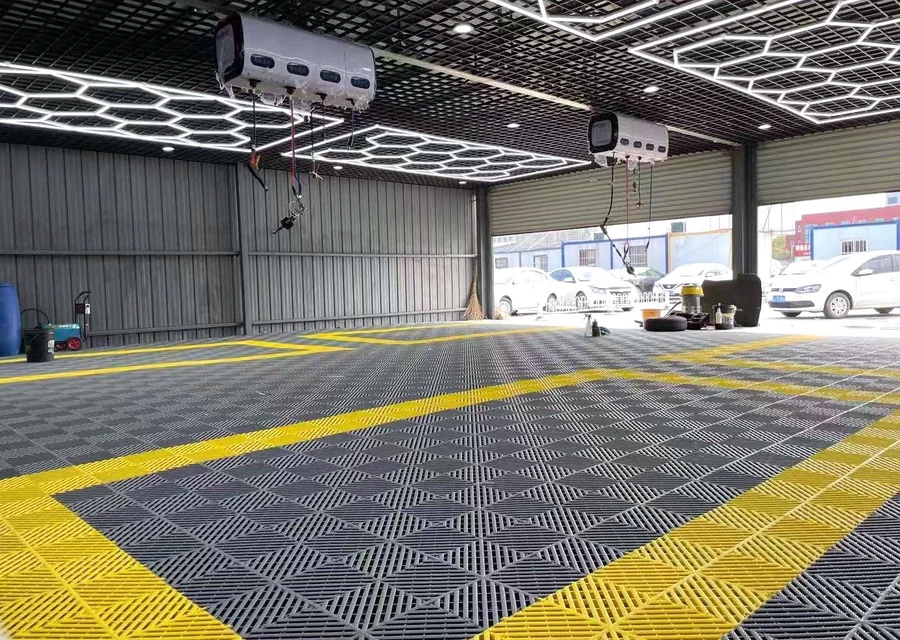 FRP grating installed for wet service and car wash floor drainage