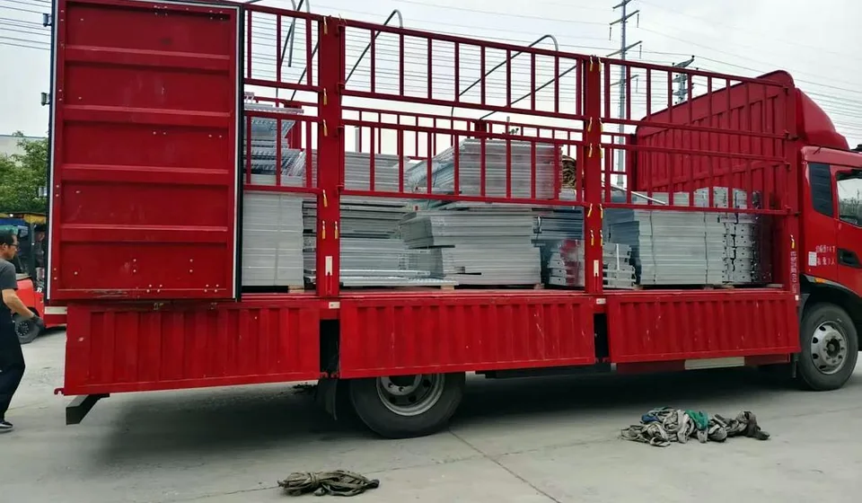 Steel grating bundles loaded for export packing