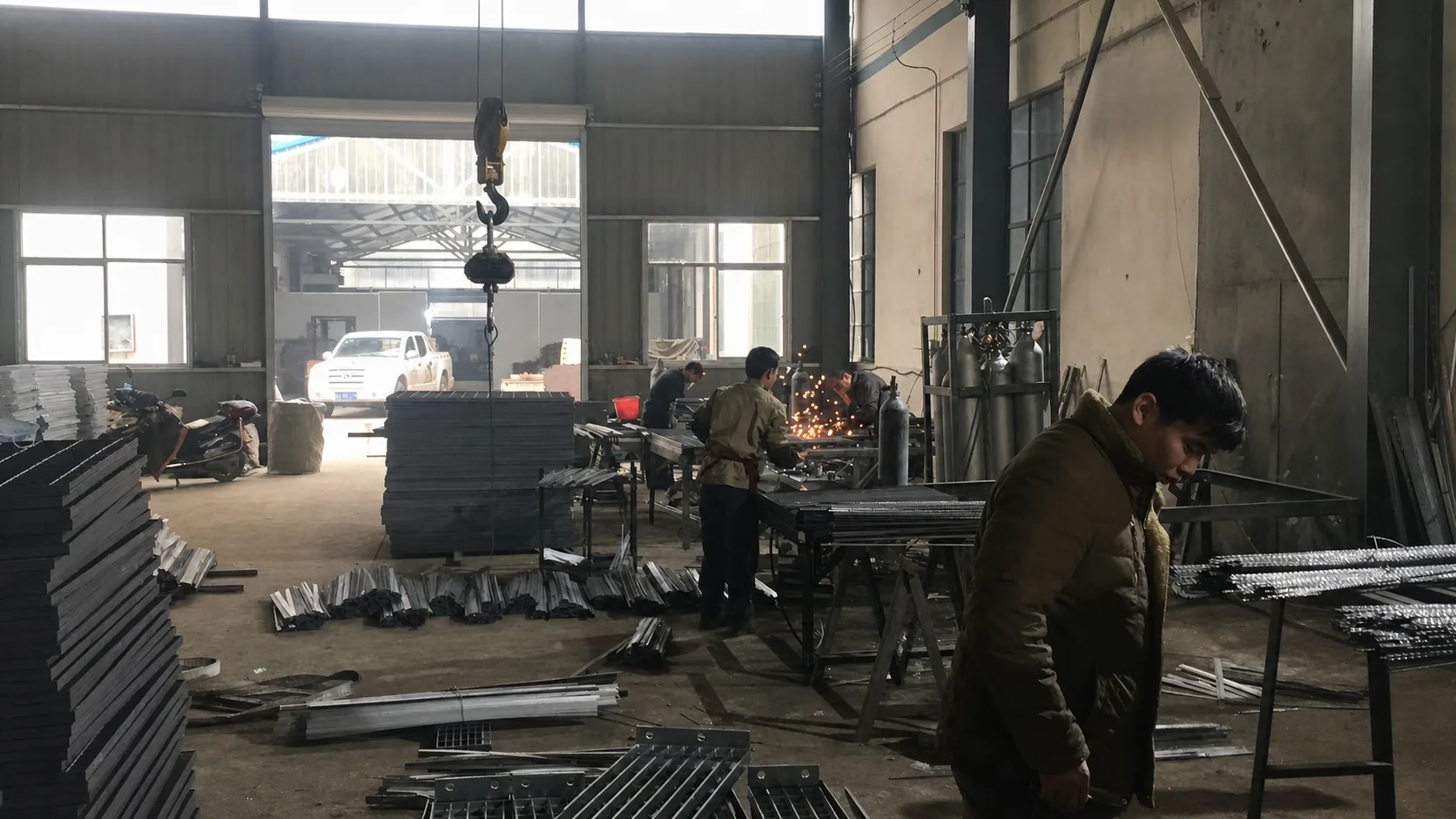 Serrated steel grating panel surface for quality review