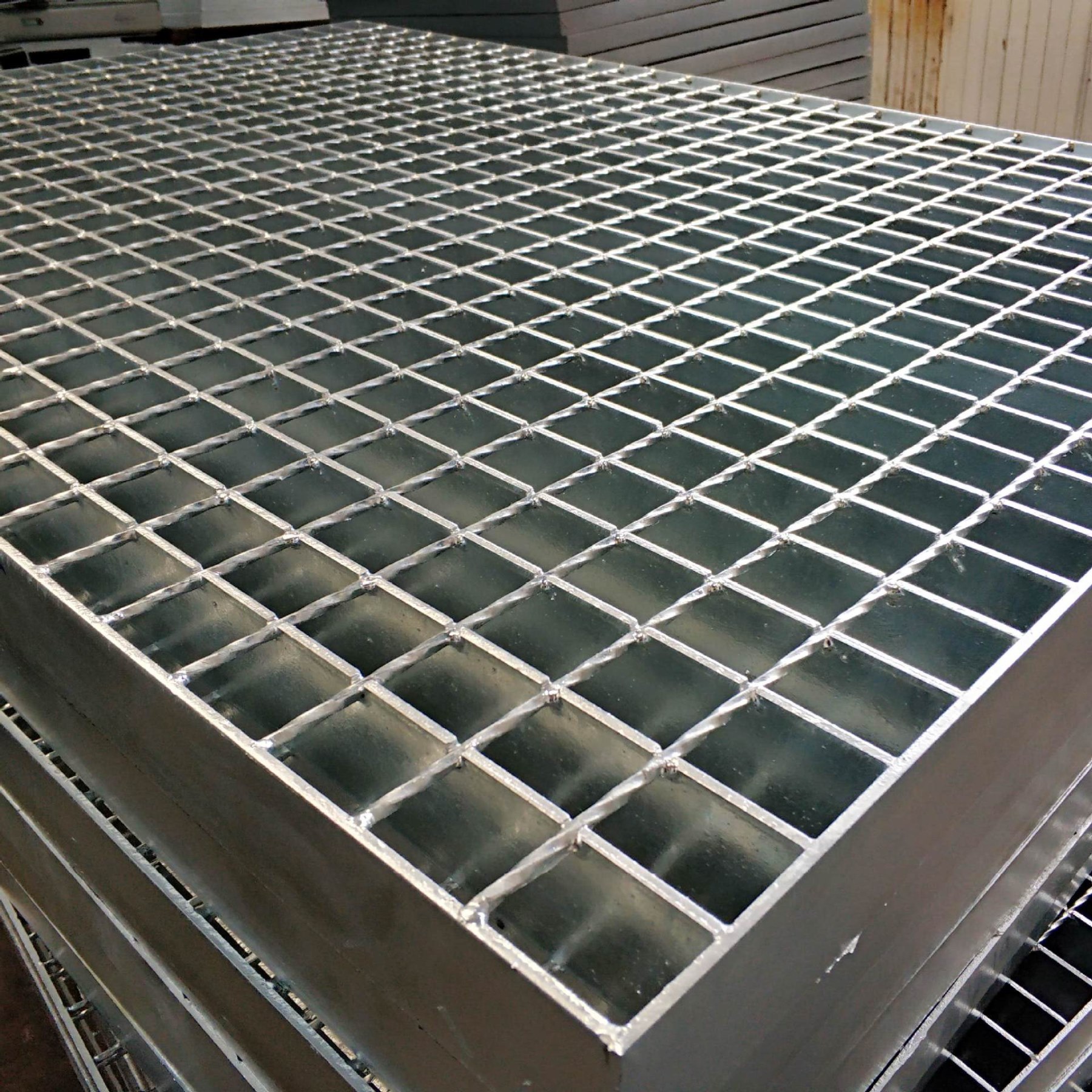 Smooth steel bar grating close-up surface