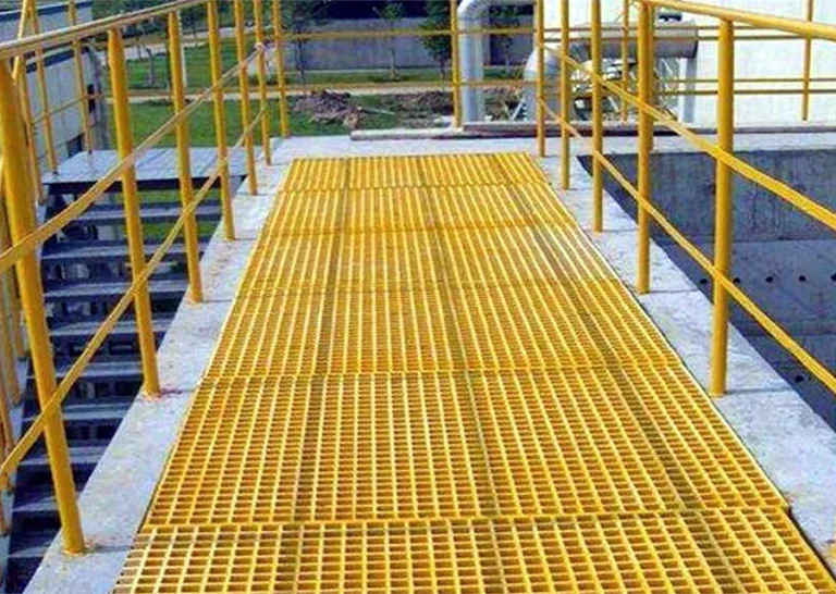 Industrial FRP grating floor coordinated with panel marks bearing direction supports cutouts clips and installation drawings